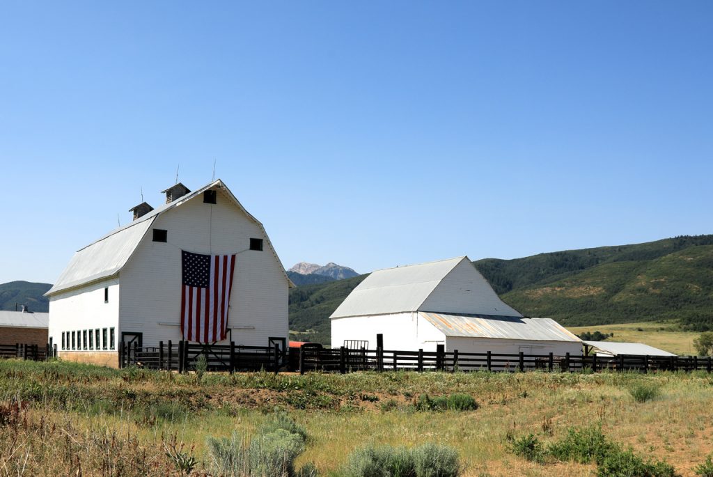 Barn with a huge American Flag